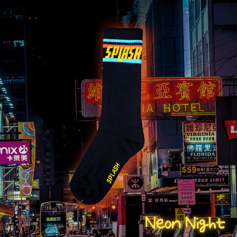 SPLASH 原襪系列黑色運動襪 - 霓虹夜 Neon Night