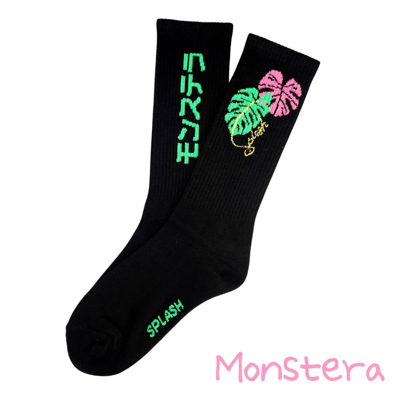 SPLASH 原襪系列黑色運動襪 - 龜背芋 Monstera