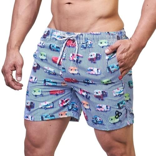 beFIT Beach Shorts - Navy Stripes Wheels